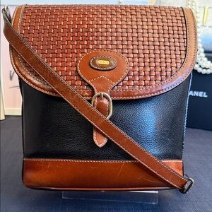 Vintage Bally Woven Leather Flap Crossbody Bag.